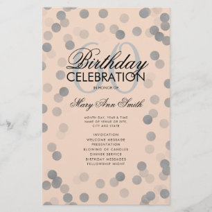 Prospectus 14 Cm X 21,6 Cm 60th Birthday Program Silver Confetti Menu Blush