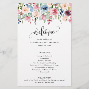 Prospectus 14 Cm X 21,6 Cm Aquarelle Fleur Fleurit Bordure, Programme Papier