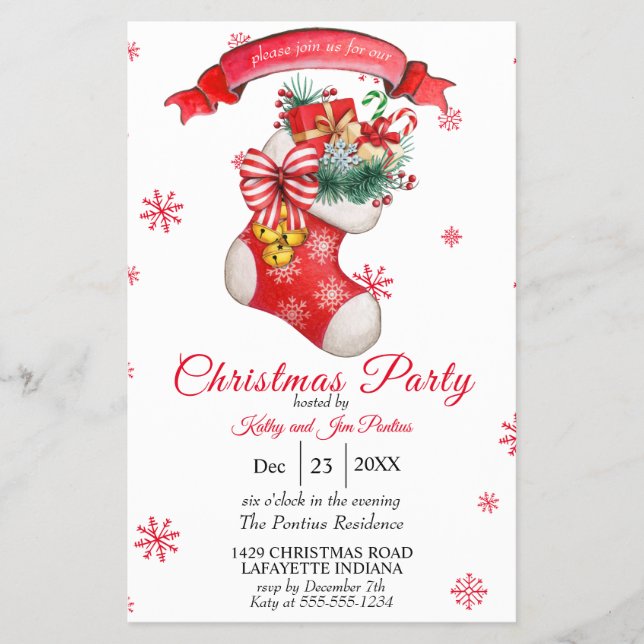 Prospectus 14 Cm X 21,6 Cm Aquarelle Flyer Noël Fête Invitation (Devant)