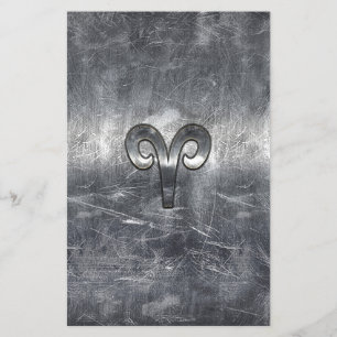 Prospectus 14 Cm X 21,6 Cm Aries Zodiac Symbol in Silver Distressed Style