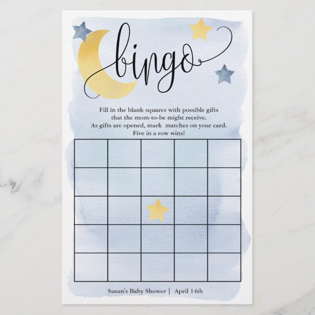 Prospectus 14 Cm X 21,6 Cm Au-Dessus De La Lune, Blue Stars Bingo Bingo Carte (Devant)