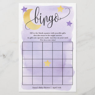 Prospectus 14 Cm X 21,6 Cm Au-Dessus De La Lune, Purple Stars Bingo Papier Ca