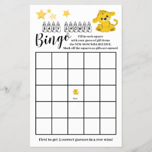 Prospectus 14 Cm X 21,6 Cm Baby shower Bingo Colorée Tiger Carte de jeu