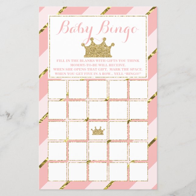 Prospectus 14 Cm X 21,6 Cm Baby shower Bingo, Petite Princesse (Devant)