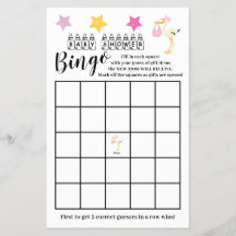 Baby shower Bingo Pink Stork Girl Carte de jeu