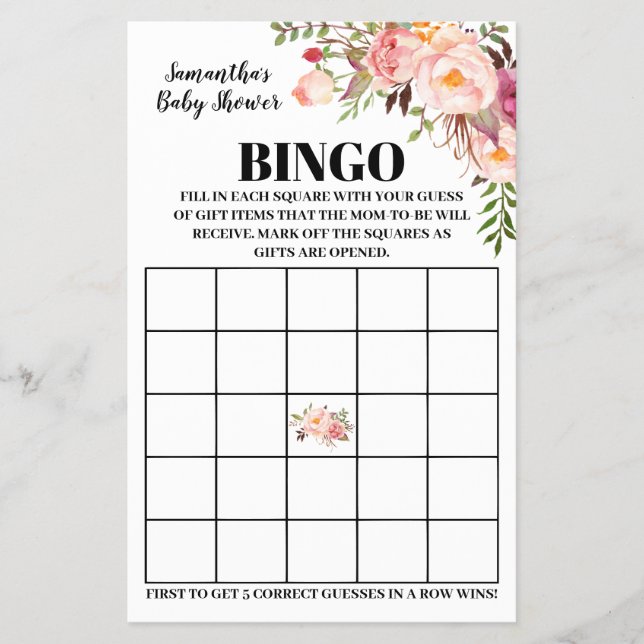 Prospectus 14 Cm X 21,6 Cm Baby shower Bingo rose bilingue carte de jeu (Devant)