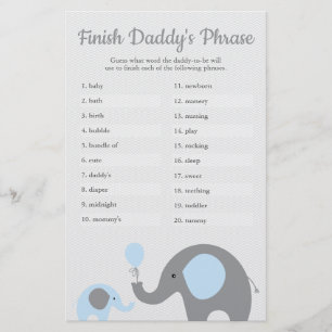 Prospectus 14 Cm X 21,6 Cm Baby shower Blue Elephant Finish Phrase de papa