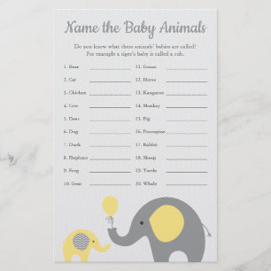 Prospectus 14 Cm X 21,6 Cm Baby shower Eléphant Jaune Bébé Nom animal Jeu