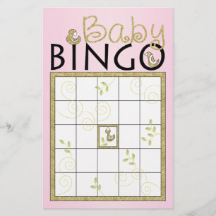 Prospectus 14 Cm X 21,6 Cm Baby shower rose BINGO "Oiseaux d'or"