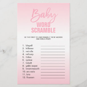 Prospectus 14 Cm X 21,6 Cm Baby shower rose blanche fille MOT SCRAMBLE