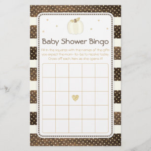 Prospectus 14 Cm X 21,6 Cm Baby shower Rustique Citrouille Jeu de Bingo, Or d