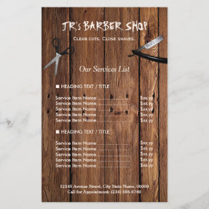 Prospectus 14 Cm X 21,6 Cm Barbier Rustique Look Bois Services Liste des prix