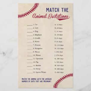Prospectus 14 Cm X 21,6 Cm Baseball Thème Animal Gestation Match Douche Jeu