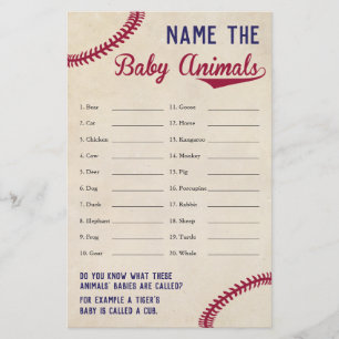 Prospectus 14 Cm X 21,6 Cm Baseball Thème Baby shower Bébé Nom animal Jeu