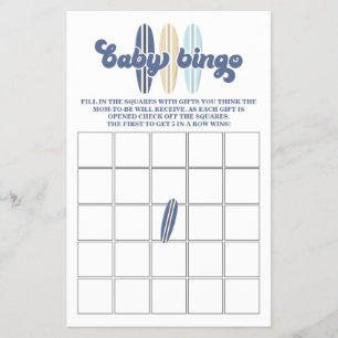 Prospectus 14 Cm X 21,6 Cm Bébé à bord Surfant bébé Shower Bingo Flyer