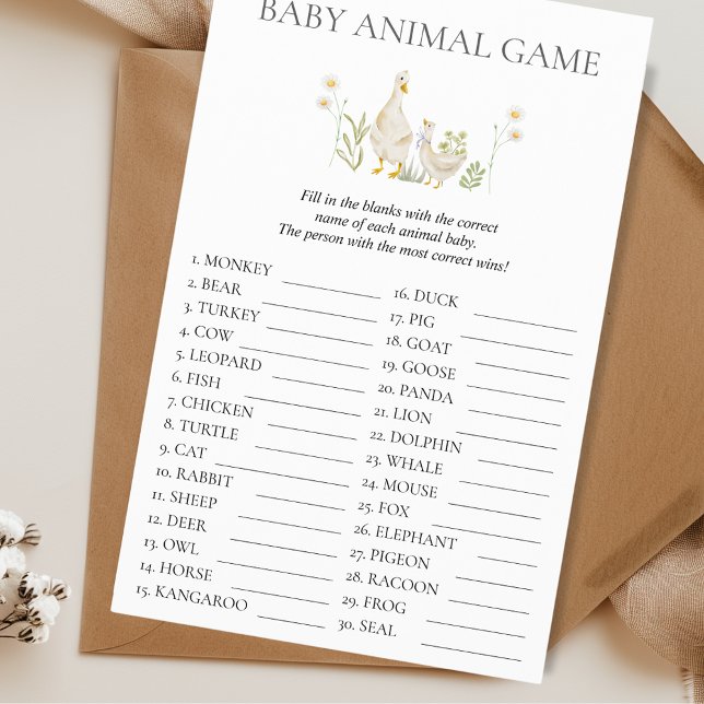 Prospectus 14 Cm X 21,6 Cm Bébé Animal Jeu Baby shower d'oie sotte (Baby Animal Game Baby Shower Silly Goose Fun Budget Aesthetic)