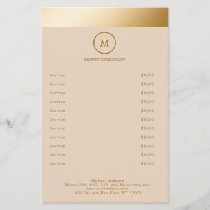 Prospectus 14 Cm X 21,6 Cm Beige Gold Stripe Monogramm Circle Flyer