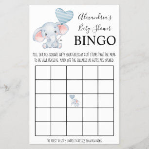 Prospectus 14 Cm X 21,6 Cm Bingo Baby Elephant Baby shower carte de jeu