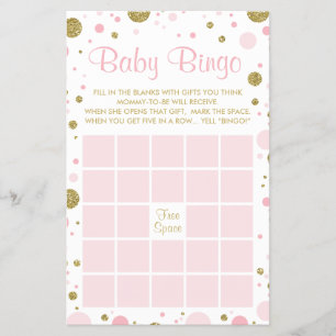 Prospectus 14 Cm X 21,6 Cm Bingo baby shower, Faux Confetti, Rose, Or
