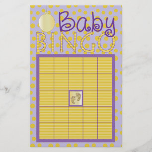 Prospectus 14 Cm X 21,6 Cm BINGO rose baby shower "Points, Rayures/Violet, Or