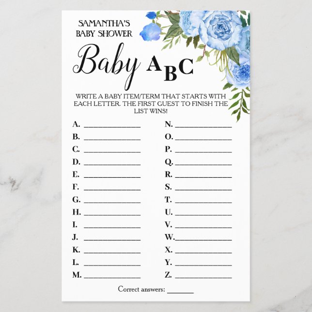 Prospectus 14 Cm X 21,6 Cm Blue Baby ABC bilingue baby shower carte de jeu (Devant)