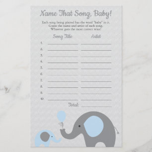 Prospectus 14 Cm X 21,6 Cm Blue Elephant Guess the Baby Song Baby shower Jeu