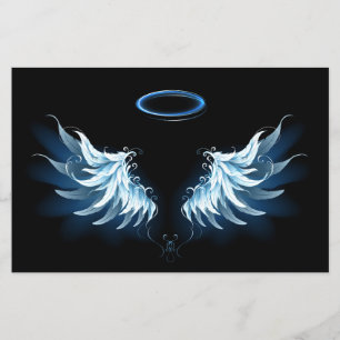 Prospectus 14 Cm X 21,6 Cm Blue Glowing Angel Wings on black background