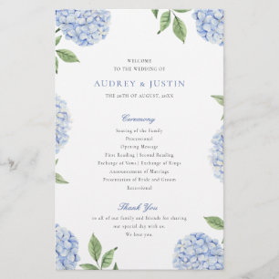 Prospectus 14 Cm X 21,6 Cm Blue Hydrangea Classic Mariage Paper Programme