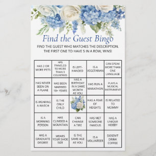 Prospectus 14 Cm X 21,6 Cm Blue Hydrangea Floral Invité Bingo Baby shower Jeu