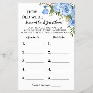 Prospectus 14 Cm X 21,6 Cm Blue Quel âge avaient-ils Baby shower Game Card