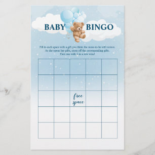 Prospectus 14 Cm X 21,6 Cm Blue Teddy Bear BINGO Jeux de Baby shower