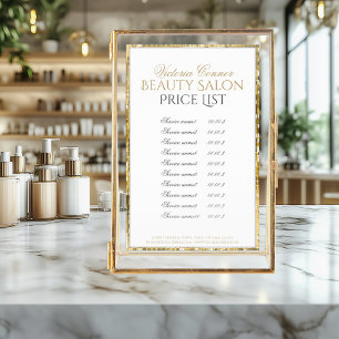 Prospectus 14 Cm X 21,6 Cm Bordure en métal doré Beauté Salon Liste des prix 