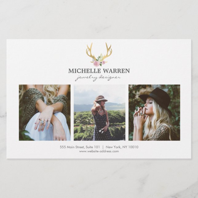 Prospectus 14 Cm X 21,6 Cm Boutique Bijoux Bohême Gold Antlers Flyer photo (Devant)