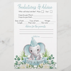 Prospectus 14 Cm X 21,6 Cm Boy Elephant Bow Cravate Baby shower Double Jeu Fl