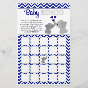 Prospectus 14 Cm X 21,6 Cm Boy Navy Elephant Baby shower BINGO Jeu Chev 366
