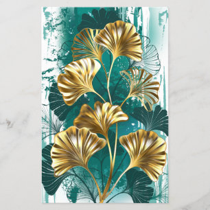 Prospectus 14 Cm X 21,6 Cm Branche avec Feuilles d'or Ginko Biloba