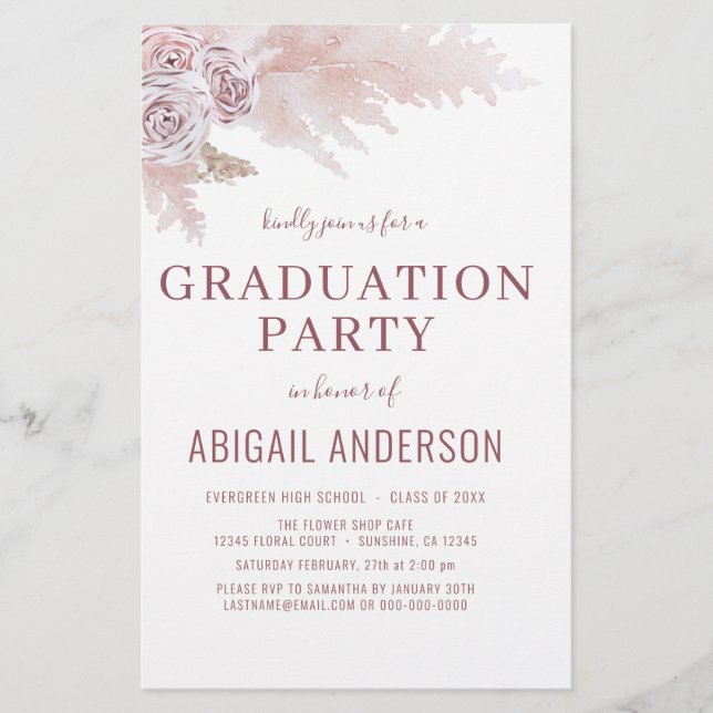 Prospectus 14 Cm X 21,6 Cm Budget Boho 2023 Graduation Floral Invitation (Devant)