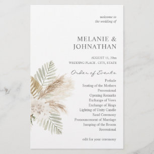 Prospectus 14 Cm X 21,6 Cm Budget Boho Pampas B Floral MED Cérémonie Mariage
