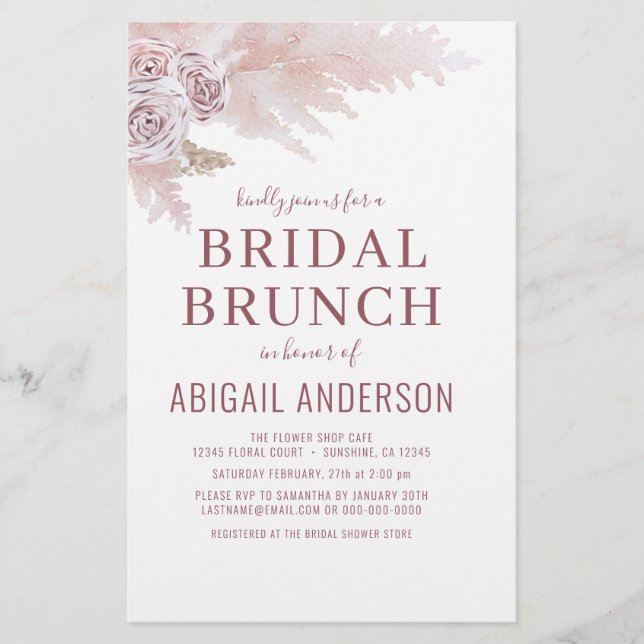 Prospectus 14 Cm X 21,6 Cm Budget Boho Pampas Grass Bridal Brunch Invitation (Devant)