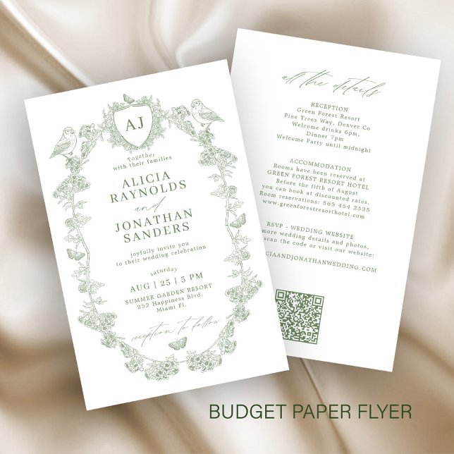 Prospectus 14 Cm X 21,6 Cm Budget classic sage all in one wedding invitation (Créateur téléchargé)