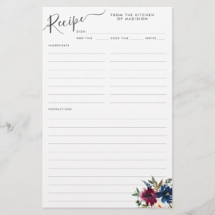 Prospectus 14 Cm X 21,6 Cm Budget Floral Navy Bleu Bourgogne Rouge Recette