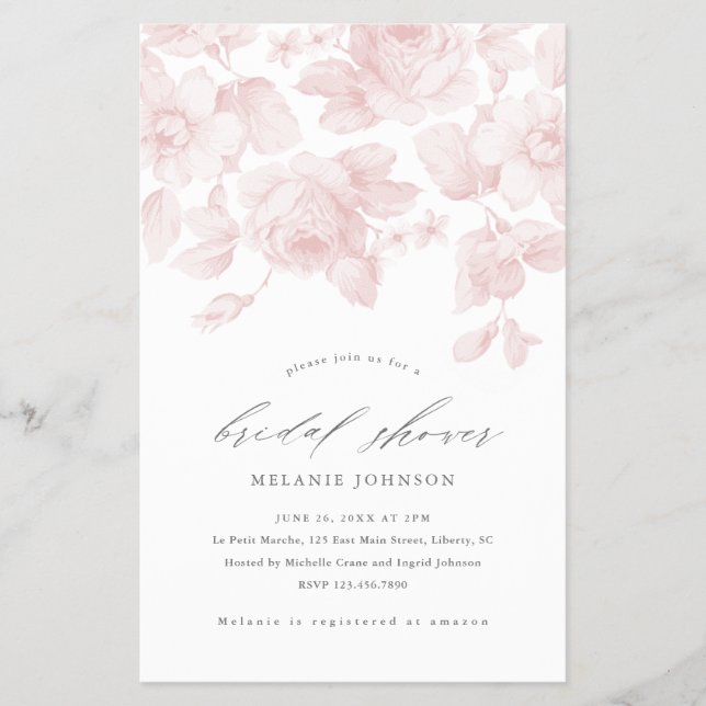 Prospectus 14 Cm X 21,6 Cm Budget Floral Script rose nuptiale Invitation (Devant)