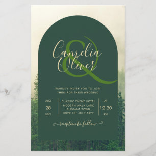 Prospectus 14 Cm X 21,6 Cm BUDGET Green Forest Pine Trees Mariage INVITER
