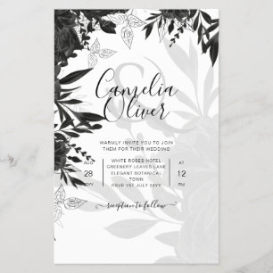Prospectus 14 Cm X 21,6 Cm BUDGET Roses noirs Élégant Mariage blanc Invitatio