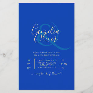 Prospectus 14 Cm X 21,6 Cm Budget Royal Blue Monochrome Mariage INVITE