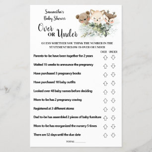 Prospectus 14 Cm X 21,6 Cm Carte de jeu Animaux forestiers au-dessus ou au-de