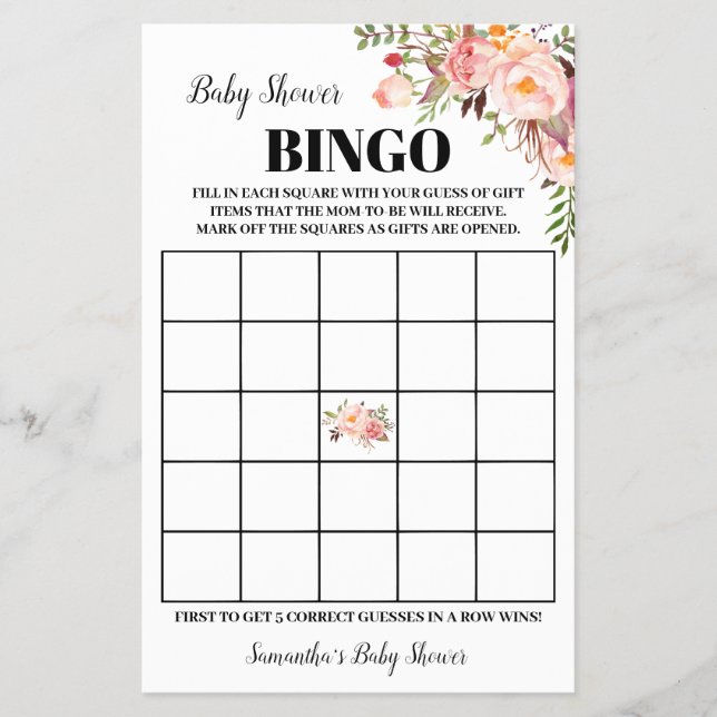 Prospectus 14 Cm X 21,6 Cm Carte de jeu Baby shower Fleurs Roses (Devant)