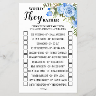 Prospectus 14 Cm X 21,6 Cm Carte de jeu de Baby Shower Mariage Bleu 'Would Th