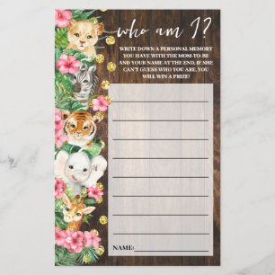 Prospectus 14 Cm X 21,6 Cm Carte de jeu de Baby Shower 'Rustic Pink Safari Qu