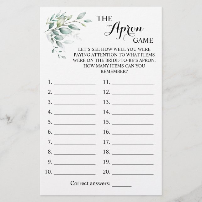 Prospectus 14 Cm X 21,6 Cm Carte de jeu Eucalyptus Apron Shower Greenery (Devant)
